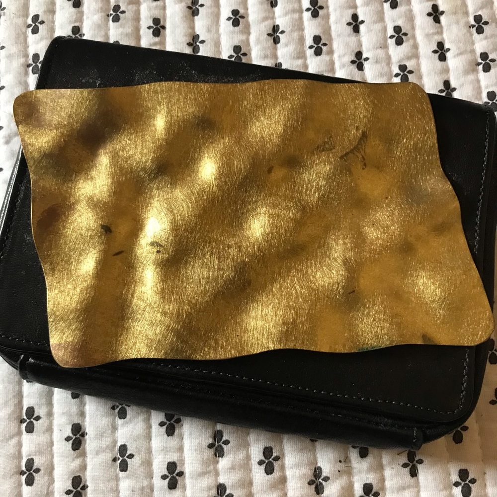 Dareen Hakim Collection El Beiruti Black Leather Brass Plaque Clutch Bag New